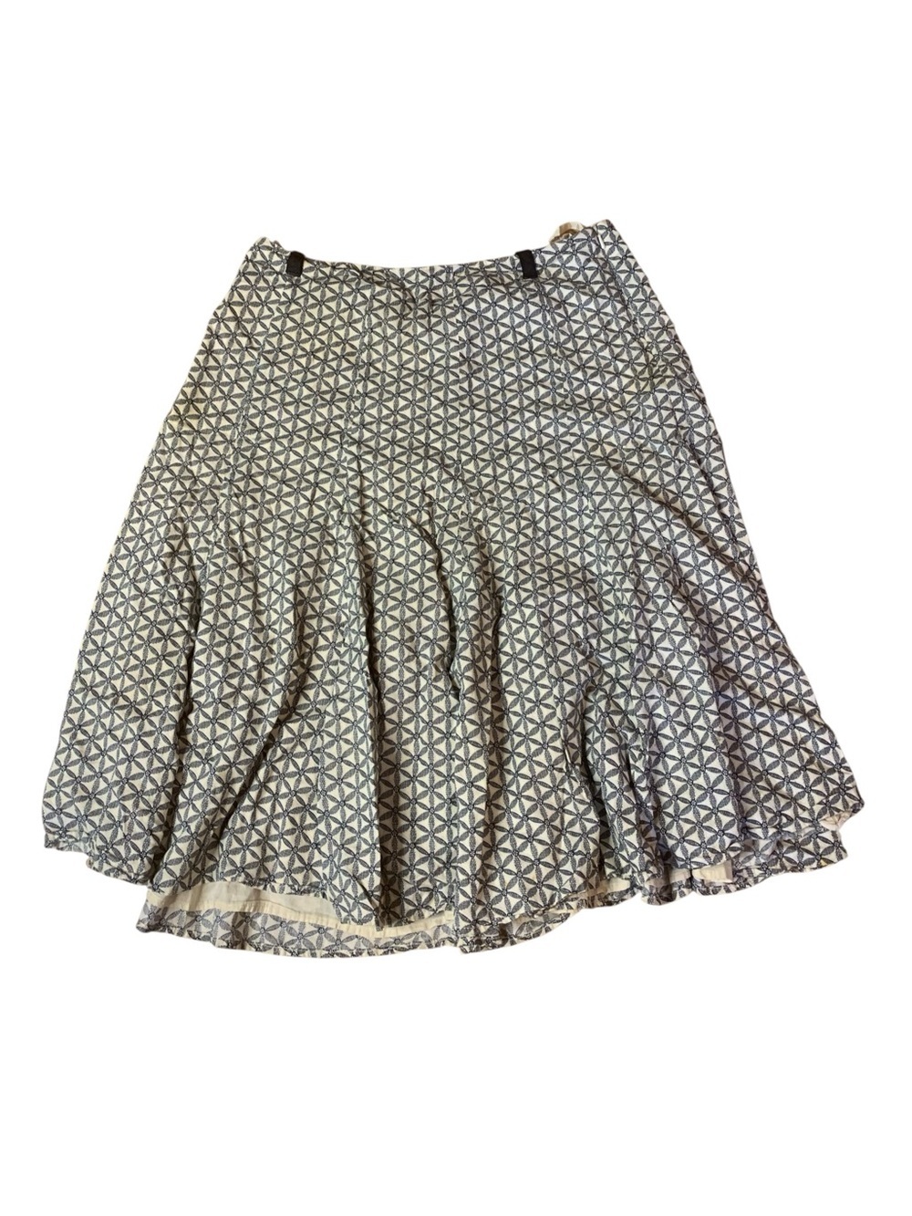 Vintage GAP Geometric Floral Midi Skirt 100% Cotton Navy Blue White Size 6